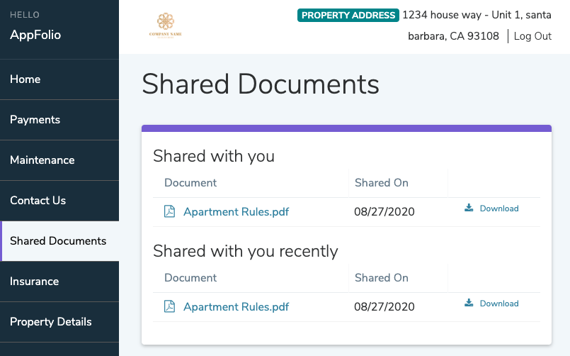 Rental Property Owner Portal - Shared Documents